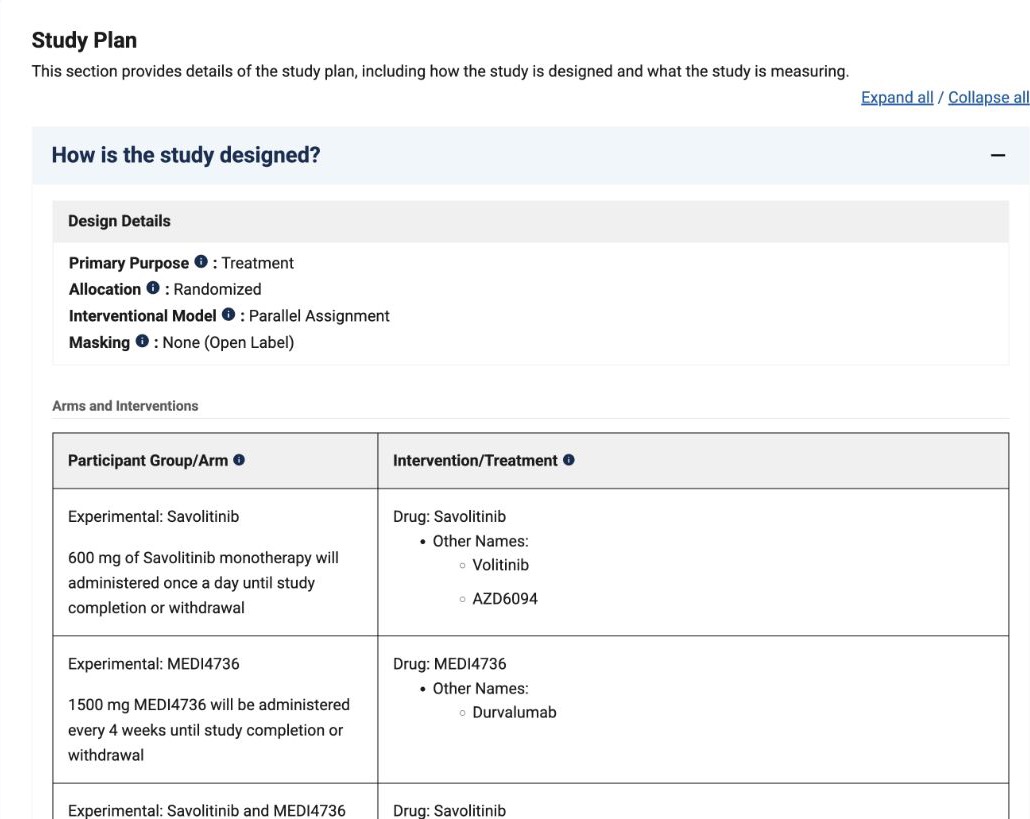 ClinicalTrials.gov同试验Study Plan裁图，完整展示随机、开放标签、多臂平行设计字段以及实际治疗分组和干预。